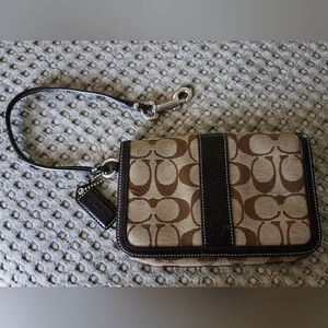 COACH Wristlet Clutch Deep Brown Canvas CC Monogram.